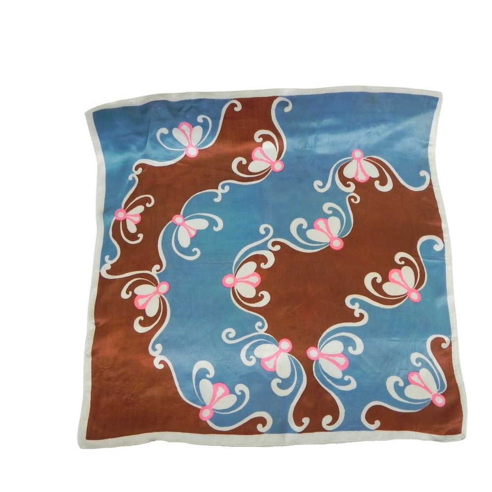 Vintage 100% Silk Hand-Sewn Turquoise Pink Scarf